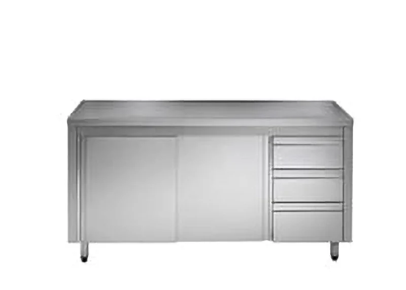 Armoire de travail ECO en inox avec porte coulissante et 3 tiroirs 18x7