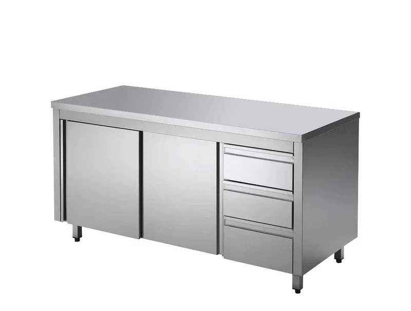 Armoire de travail en acier inoxydable ECO avec porte coulissante et 3 tiroirs 20x7