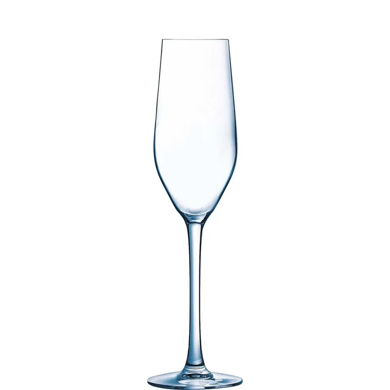 Verre à champagne Arcoroc Mineral 16 cl avec trait de jauge à 0,1 l, boîte catering de 18