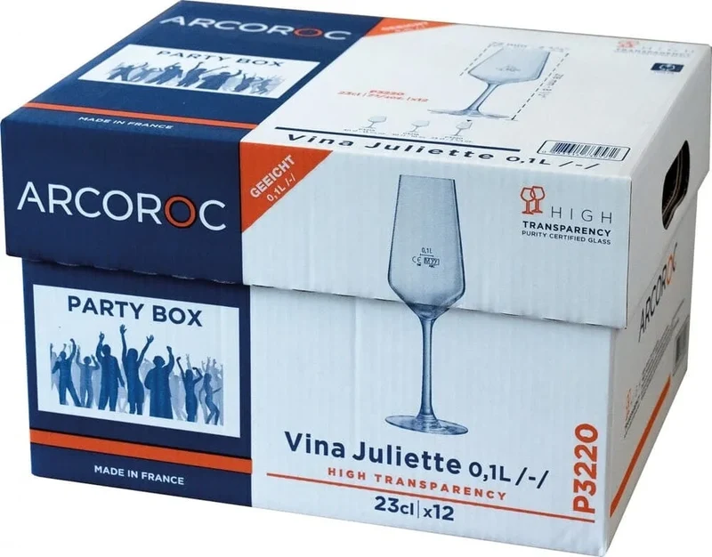 Arcoroc V. Juliette flûte à champagne 23 cl avec trait de jauge à 0,1 l, Party Box de 12