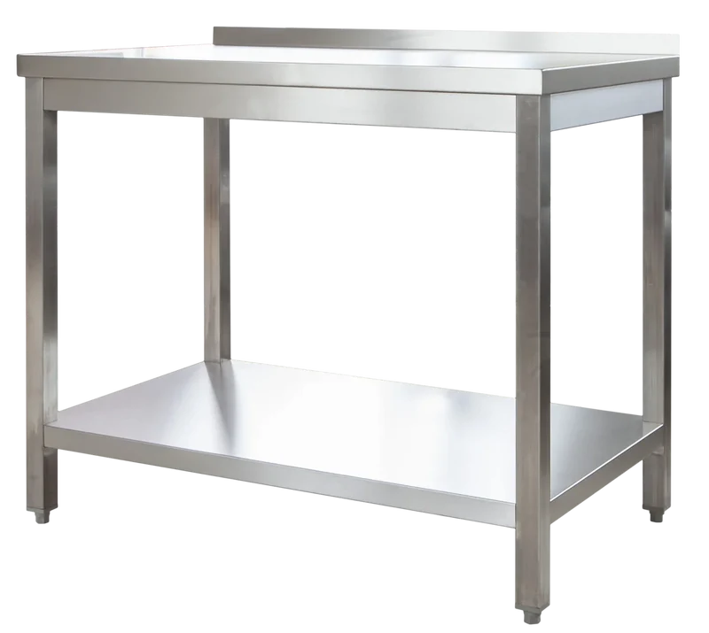 Table de travail professionnelle en inox 1400 x 600 mm - avec tablette inférieure et dosseret