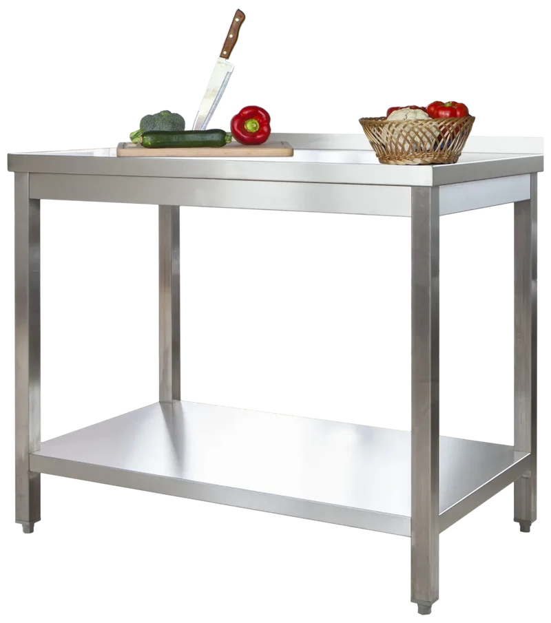 Table de travail professionnelle en inox 1200 x 700 mm - avec tablette inférieure et dosseret
