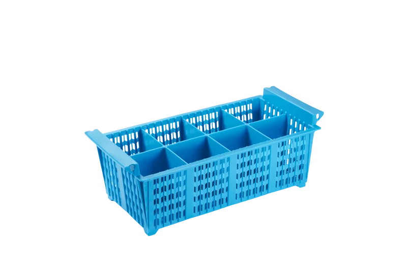 Panier à couverts 8 compartiments 89x89 mm, bleu