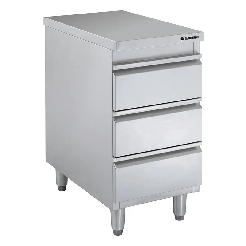 Meuble à tiroirs en acier inoxydable BASIC, 3 tiroirs, unité 600, AISI 201