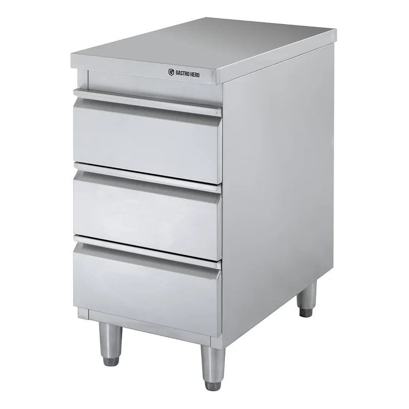 Meuble à tiroirs en acier inoxydable BASIC, 3 tiroirs, unité 600, AISI 201