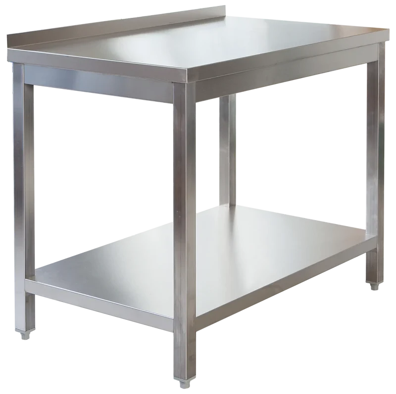 Table de travail professionnelle en inox 1000 x 600 mm - avec tablette inférieure et dosseret