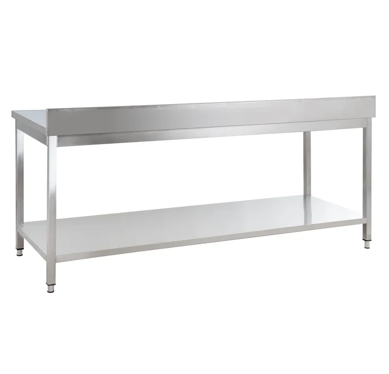 Table de travail en inox Basique 20x6 avec étagère inférieure et dosseret, à monter soi-même
