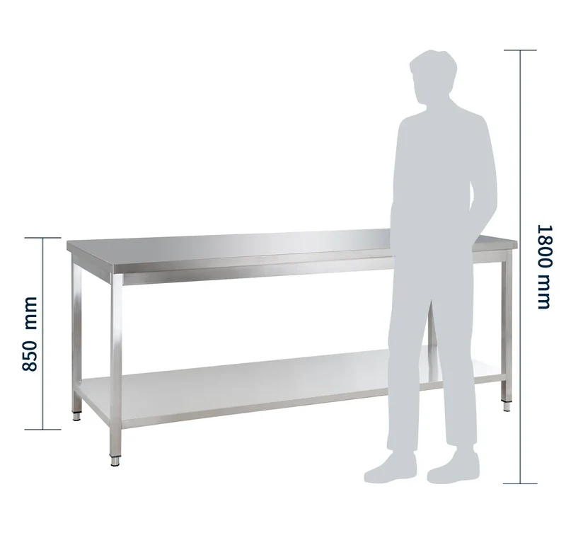 Table de travail en inox Basic 18x6 avec étagère inférieure, à monter soi-même