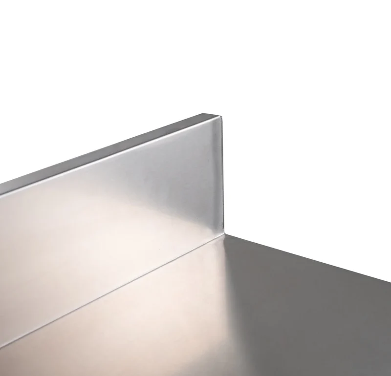 Table de travail en inox Basique 14x7 avec étagère inférieure et dosseret, à monter soi-même