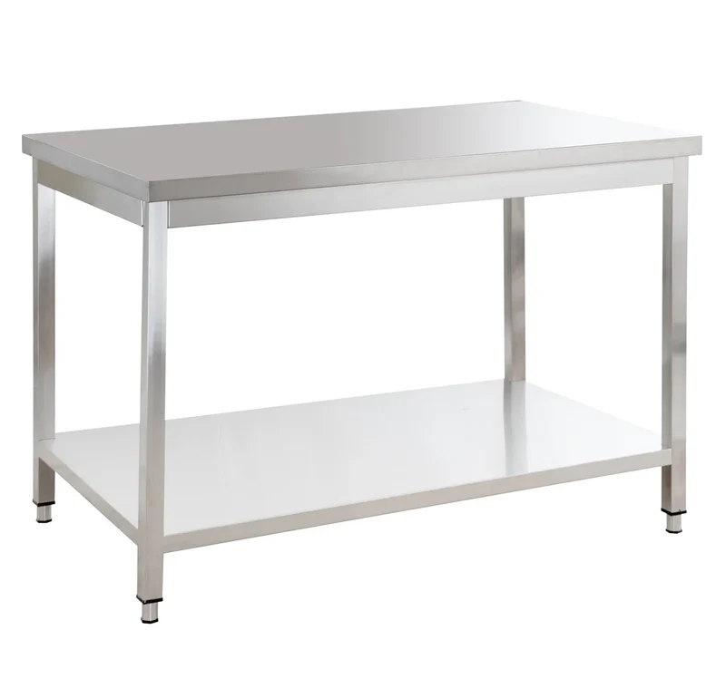 Table de travail en inox Basic 15x7 avec étagère inférieure, à monter soi-même