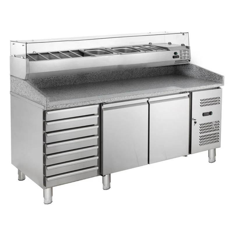 Table pizzaïolo ECO 2/7 avec présentoir réfrigéré 10 x GN 1/4