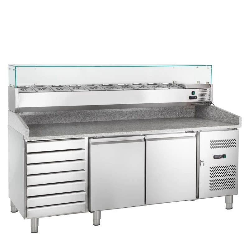 Table pizzaïolo ECO 2/7 avec présentoir réfrigéré 10 x GN 1/4