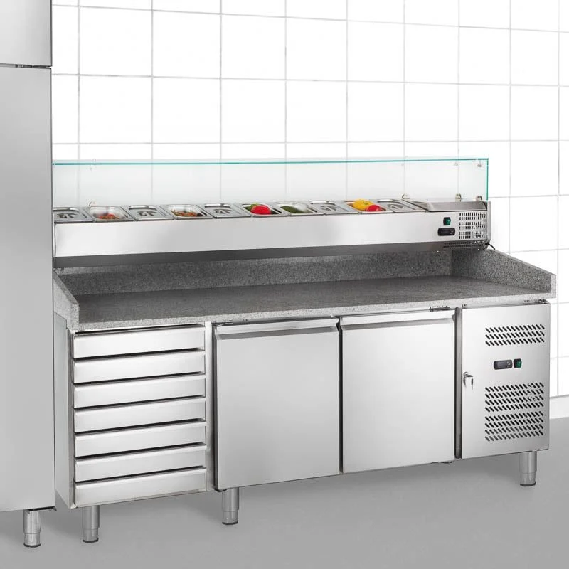 Table pizzaïolo ECO 2/7 avec présentoir réfrigéré 10 x GN 1/4