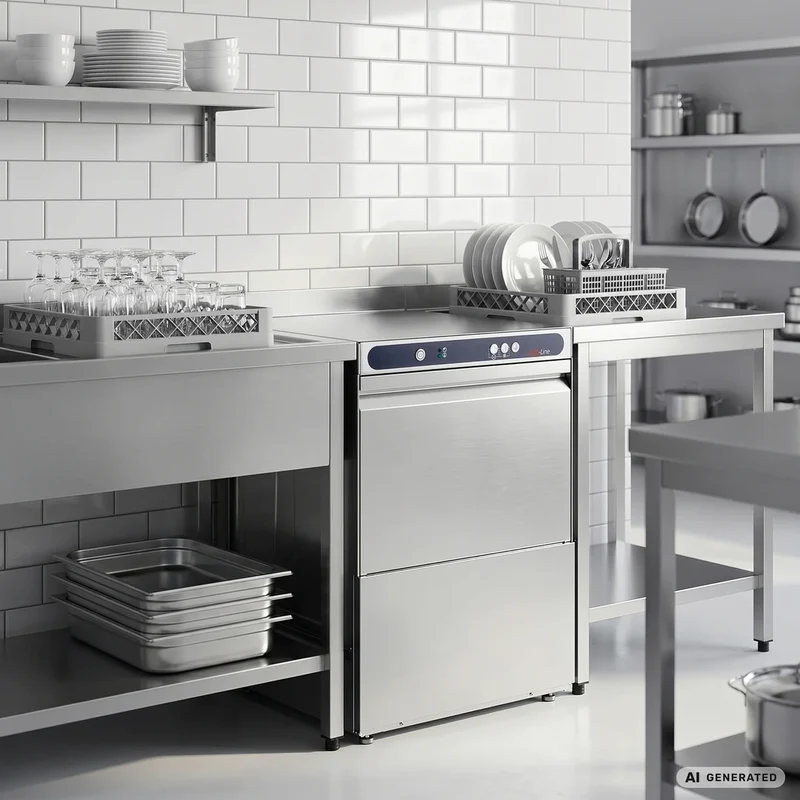 Lave-vaisselle ECO panier 50x50 cm, avec doseur de détergent & de produit de rinçage, avec pompe de vidange & adoucisseur, Fabriqué en Europe, 230 V