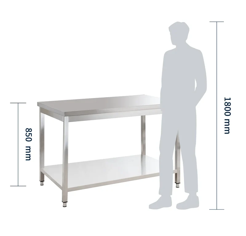 Table de travail en inox Basic 10x7 avec étagère inférieure, à monter soi-même
