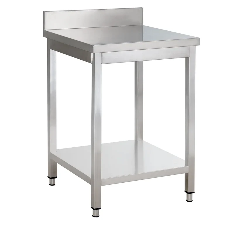 Table de travail en inox Basique 6x7 avec étagère inférieure et dosseret, à monter soi-même