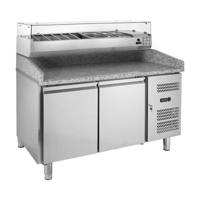 Table pizzaïolo ECO 0/2 avec présentoir réfrigéré adapté pour 7 bacs GN 1/4