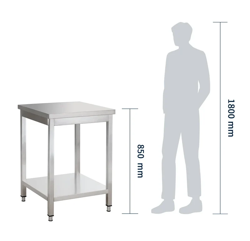 Table de travail en inox Basique 6x7 avec étagère inférieure, à monter soi-même