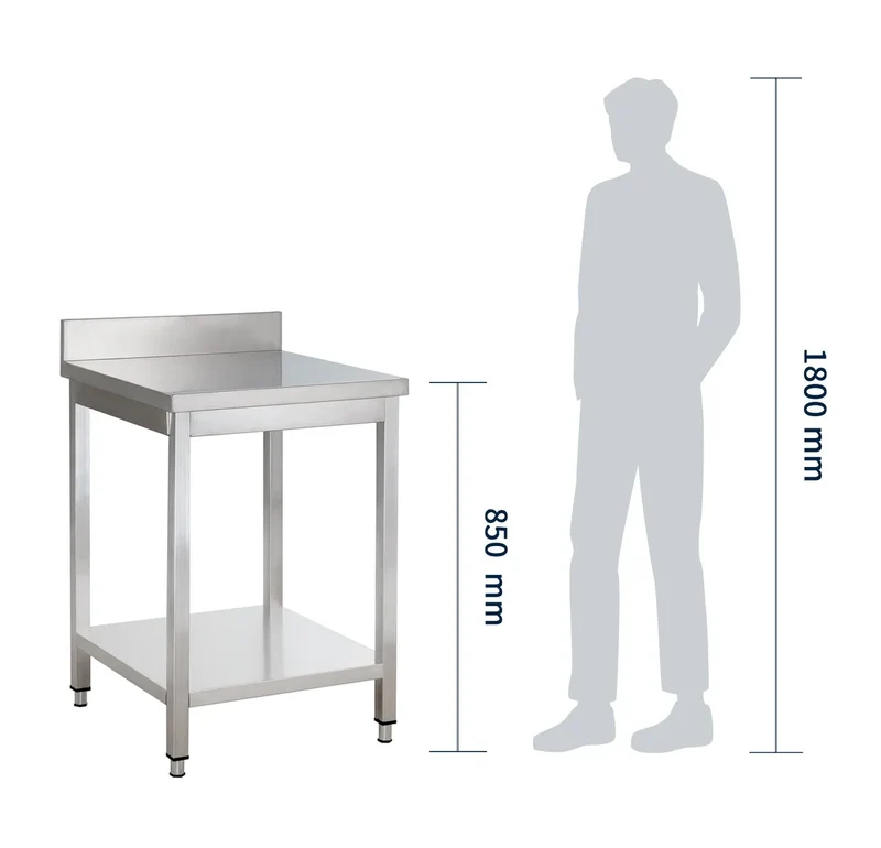 Table de travail en inox Basique 6x6 avec étagère inférieure et dosseret