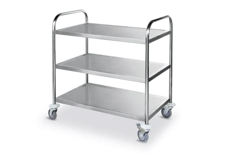 Chariot de service en inox - 910 x 590 x 950 mm avec 3 plateaux