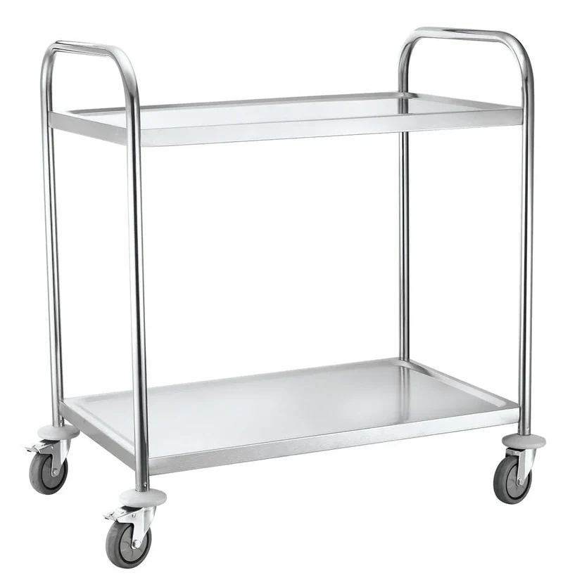 Chariot de service en inox - 910 x 590 x 950 mm avec 2 plateaux