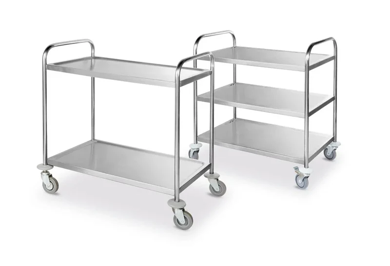Chariot de service en inox - 910 x 590 x 950 mm avec 2 plateaux