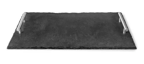 Plateau de présentation en ardoise naturelle – Rectangulaire avec poignées inox