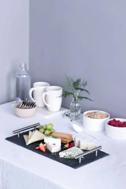 Plateau de présentation en ardoise naturelle – Rectangulaire avec poignées inox