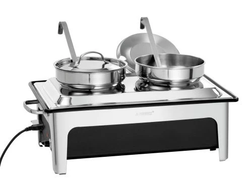 Chafing dish électrique 2 soupières inox avec couvercles