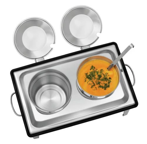 Chafing dish électrique 2 soupières inox avec couvercles