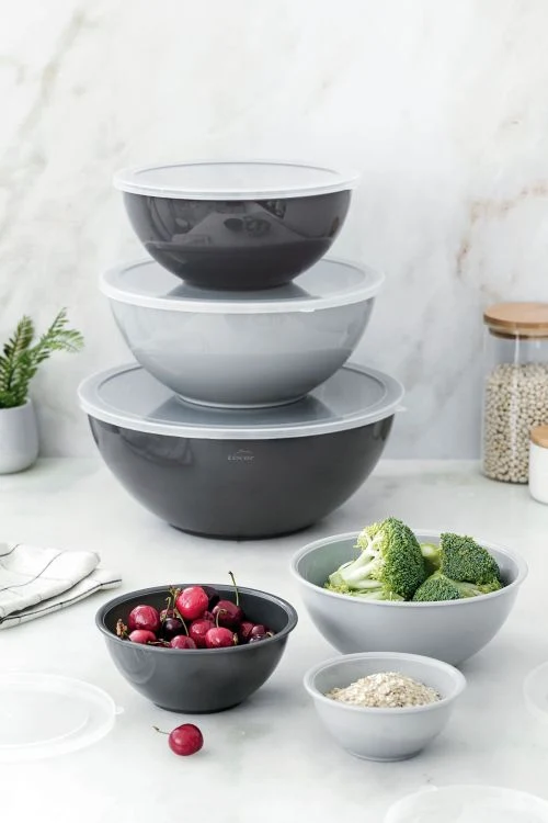 Lot de 6 bols empilables en polypropylène avec couvercles – Sans BPA
