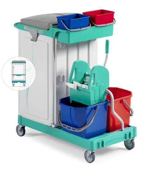 Chariot d’entretien et lavage avec tiroir sécurisé – Tri sélectif