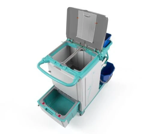 Chariot d’entretien et lavage avec tiroir sécurisé – Tri sélectif