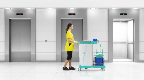 Chariot d’entretien et lavage avec tiroir sécurisé – Tri sélectif