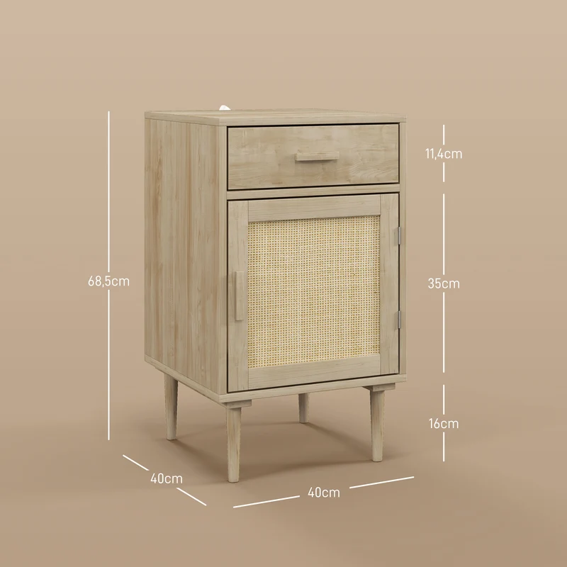 Table de chevet 40 x 40 x 68,5 cm rangement astucieux 1 tiroir placard design bohème cosy en bois d'ingénierie naturel 21_0001584