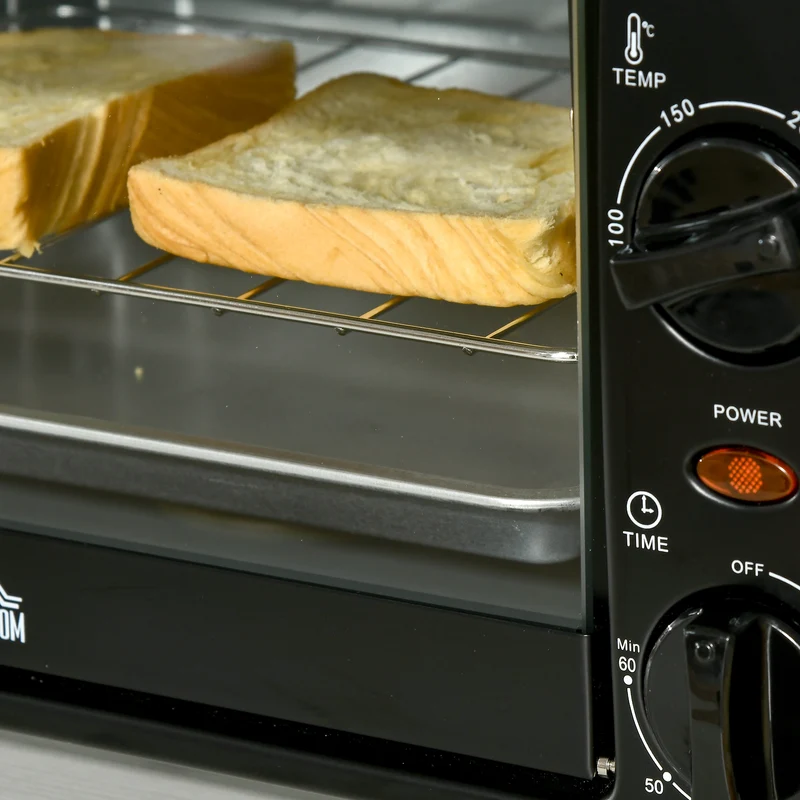 Mini four de table 10 l cuisson réglable minuteur 60 min 36,5x26x22 cm pizza 22 cm design moderne pratique en métal noir 21_0000934
