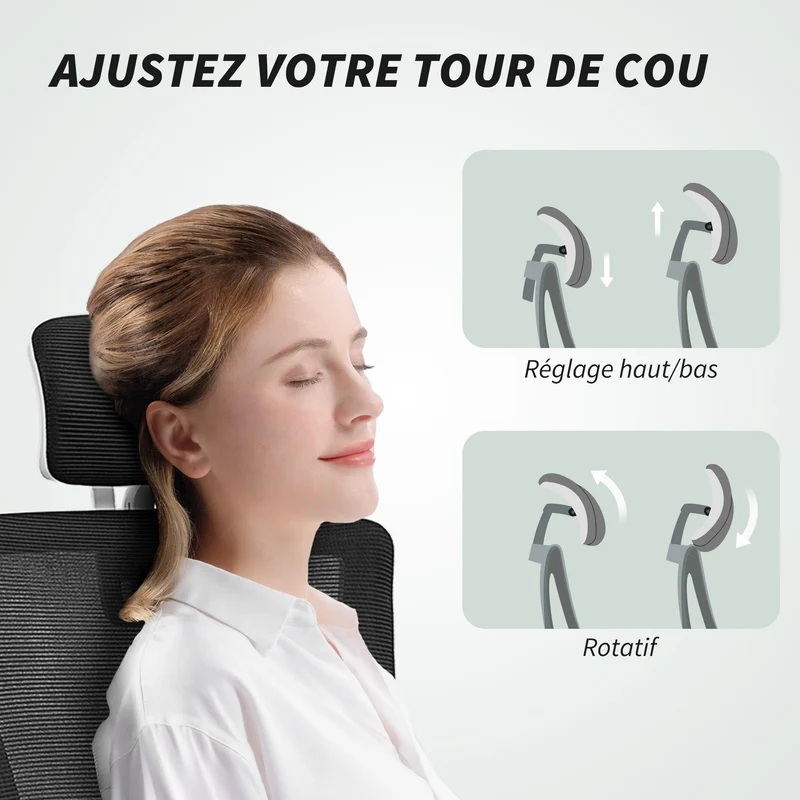Chaise de bureau ergonomique 60 x 63 x 120 cm appui-tête réglable soutien lombaire design contemporain en maille noir 21_0006320