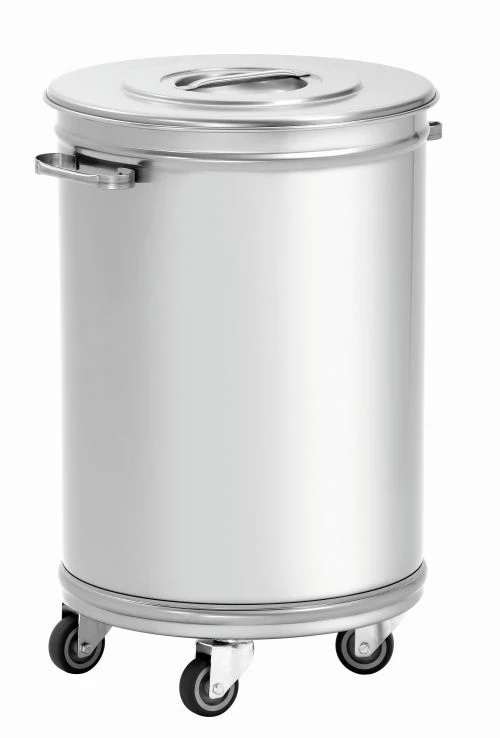 Poubelle inox 56l à couvercle amovible et roulettes