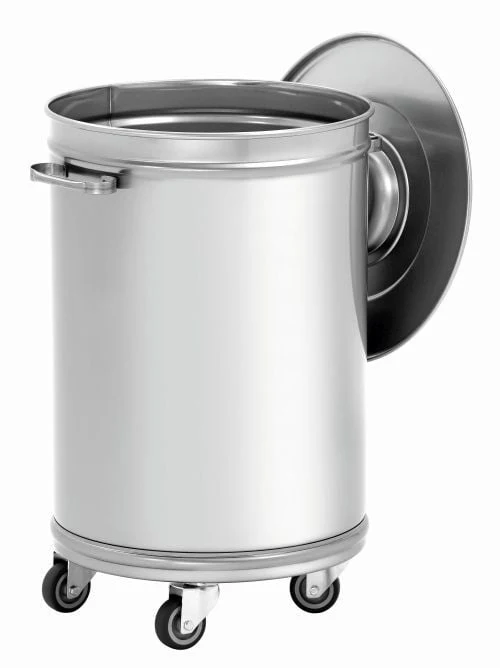 Poubelle inox 56l à couvercle amovible et roulettes