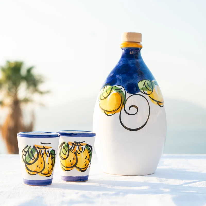Dolceterra Limoncello of Sorrento Jar and Two Handmade Glasses 16.9 fl oz: Handcrafted Limoncello Set from Sorrento