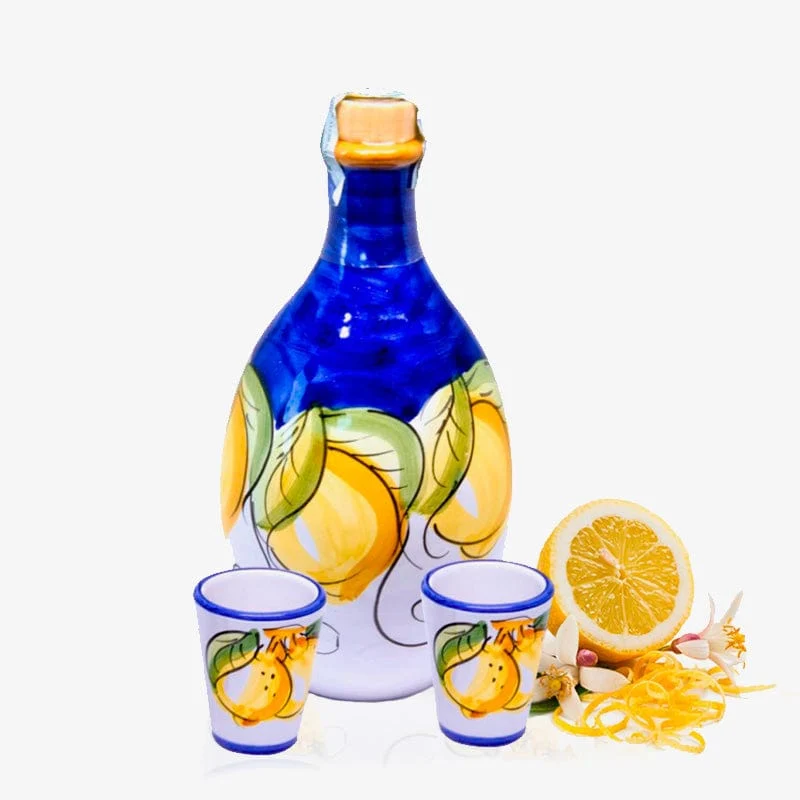 Dolceterra Limoncello of Sorrento Jar and Two Handmade Glasses 16.9 fl oz: Handcrafted Limoncello Set from Sorrento