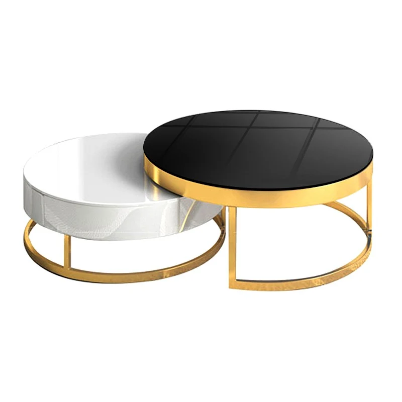 Tables basses rond lot de deux gigognes détail couleur or - JUKI