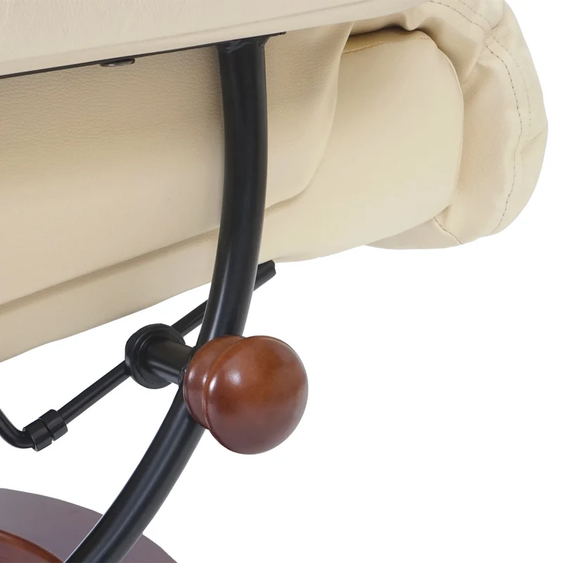 Fauteuil de relaxation TV repose-pieds avec compartiment rangement en cuir véritable crème 04_0003663