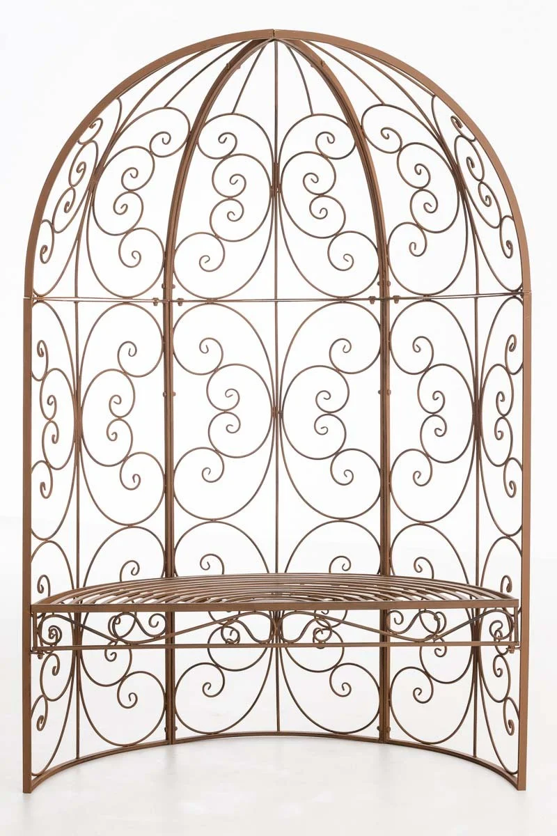 Banc de jardin avec arche à rosiers en métal marron vieilli style vintage MDJ10187