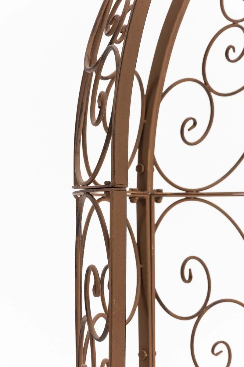 Banc de jardin avec arche à rosiers en métal marron vieilli style vintage MDJ10187