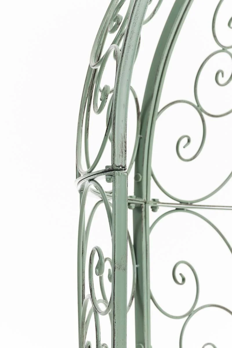 Banc de jardin avec arche à rosiers en métal vert vieilli style vintage MDJ10185