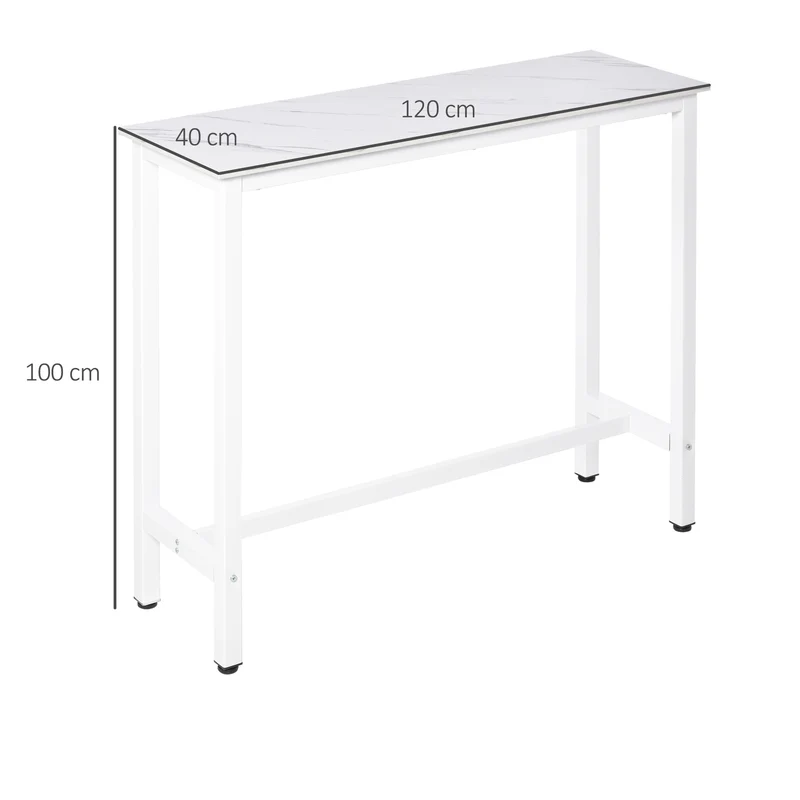 Table de bar mange-debout polyvalente 120 x 40 x 100 cm gain d'espace repose-pied ultra contemporain épuré en bois blanc 21_0002240
