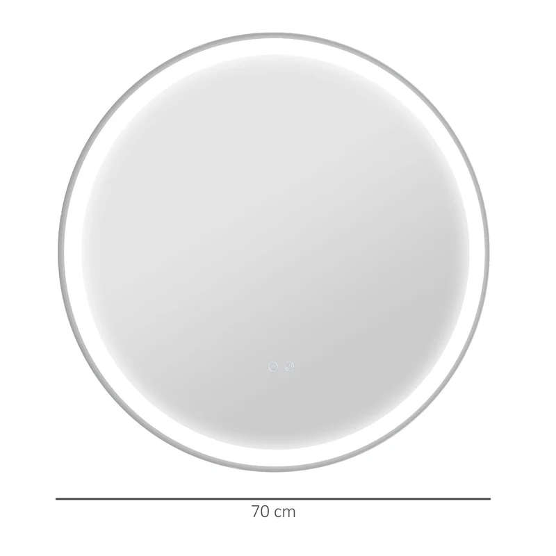 Miroir rond salle de bain 70 x 3.4 cm antibuée éclairage 3 couleurs tactile grand format épuré moderne en verre argent 21_0001969