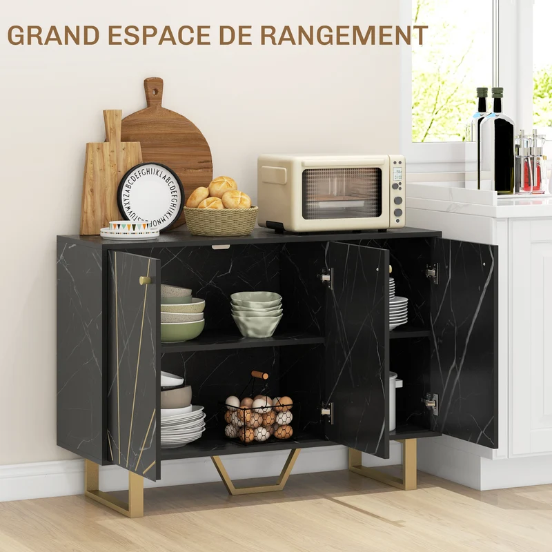 Buffet de rangement salon 107 x 35 x 75 cm rangement spacieux étagères réglables moderne en panneau de particules noir 21_0003417