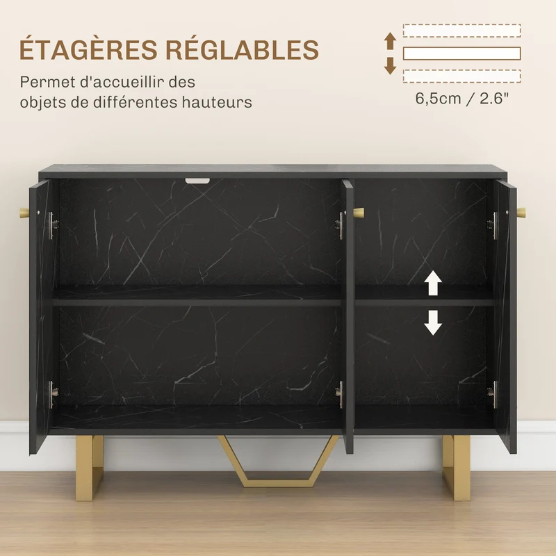 Buffet de rangement salon 107 x 35 x 75 cm rangement spacieux étagères réglables moderne en panneau de particules noir 21_0003417